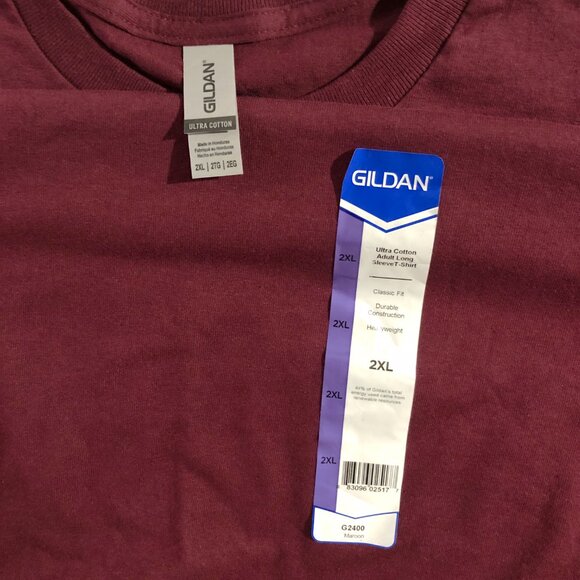 NWOT Gildan T-Shirt Mens Size 2XL Maroon Ultra Cotton Crewneck Long Sleeve - Picture 5 of 6